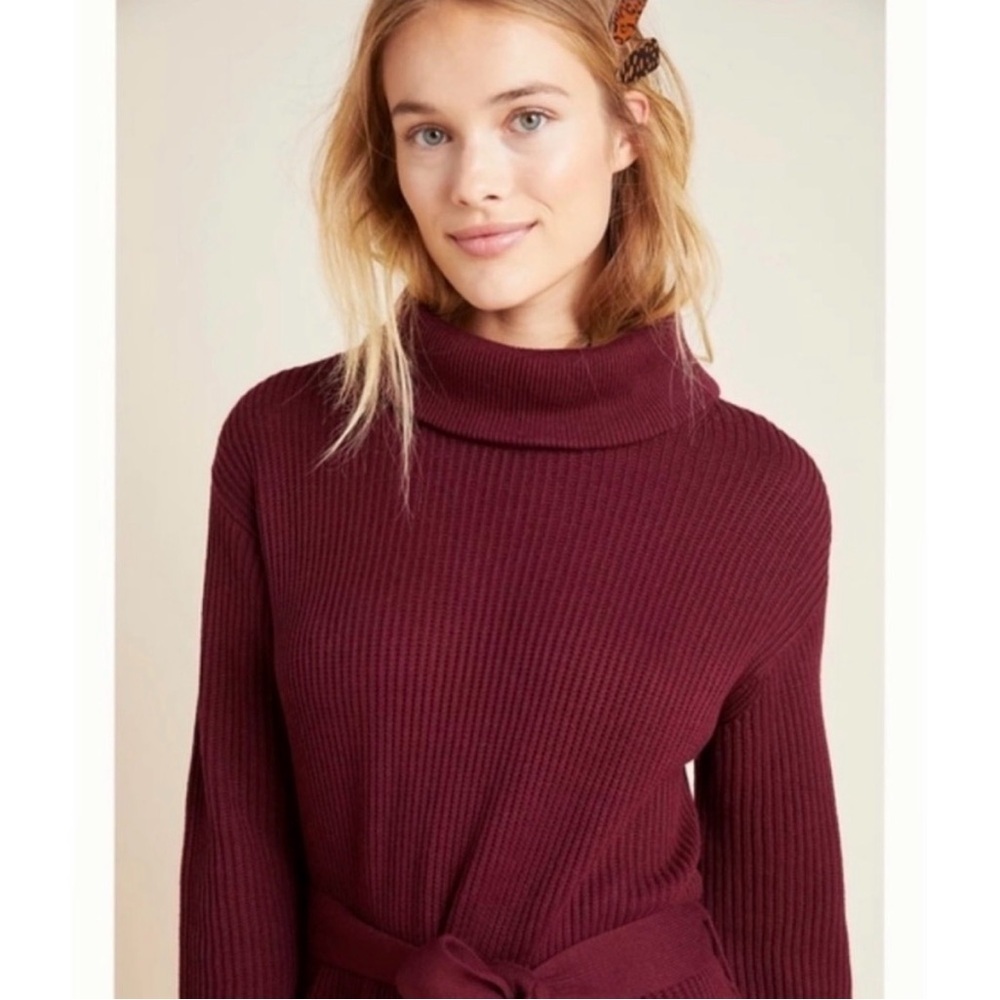 Anthropologie Carlotta turtleneck sweater dress in a burgundy color. S - Picture 3 of 5